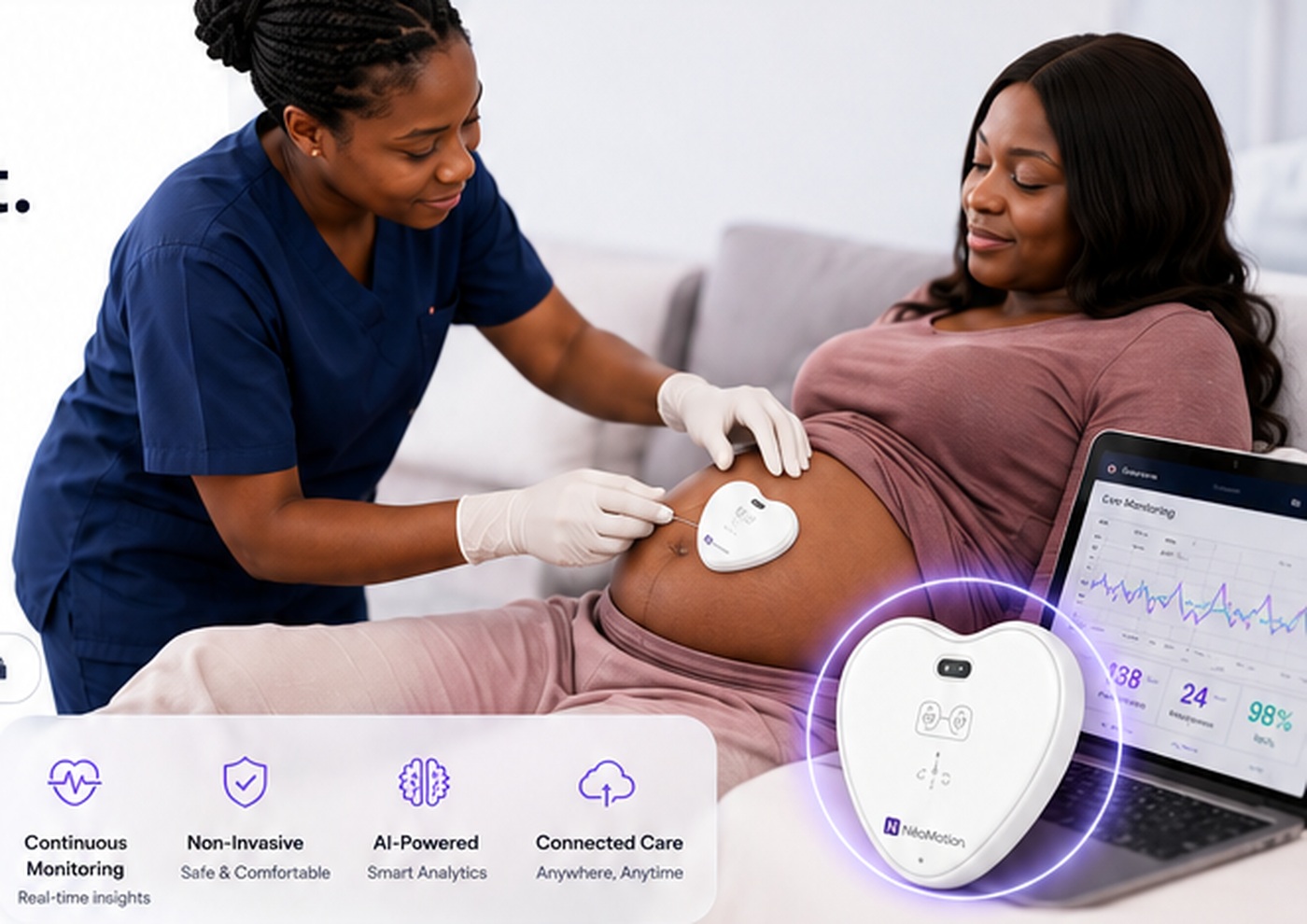Nurse caring for pregnant woman using NèoMotion device